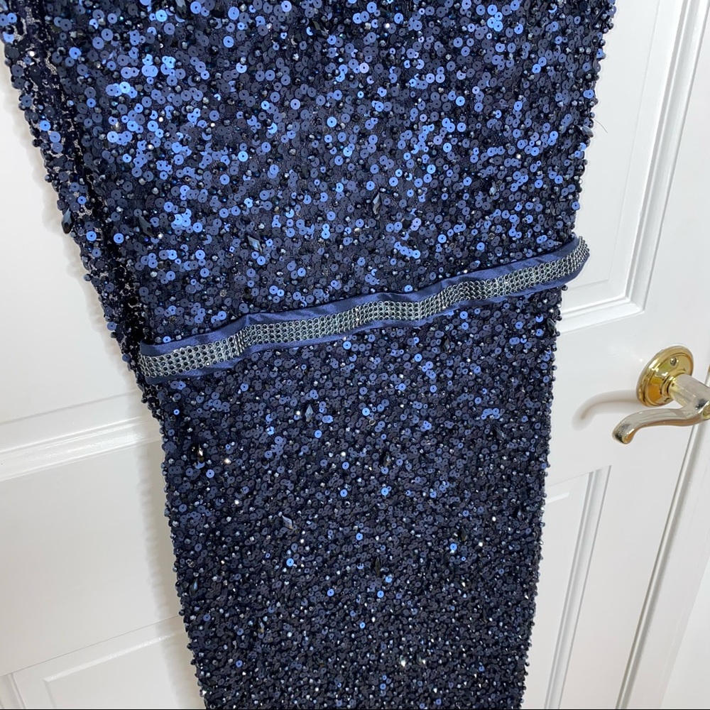 Sherri Hill Navy Sequin Evening Gown - Picture 5 of 12